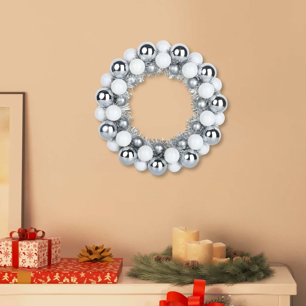 Corone di Palline di Natale 2 pz Bianco e Argento CFW3083849