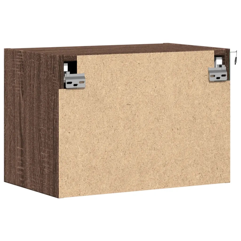 Comodino a Parete con Luci LED-Tavolino da notte sospeso Rovere Marrone 278415