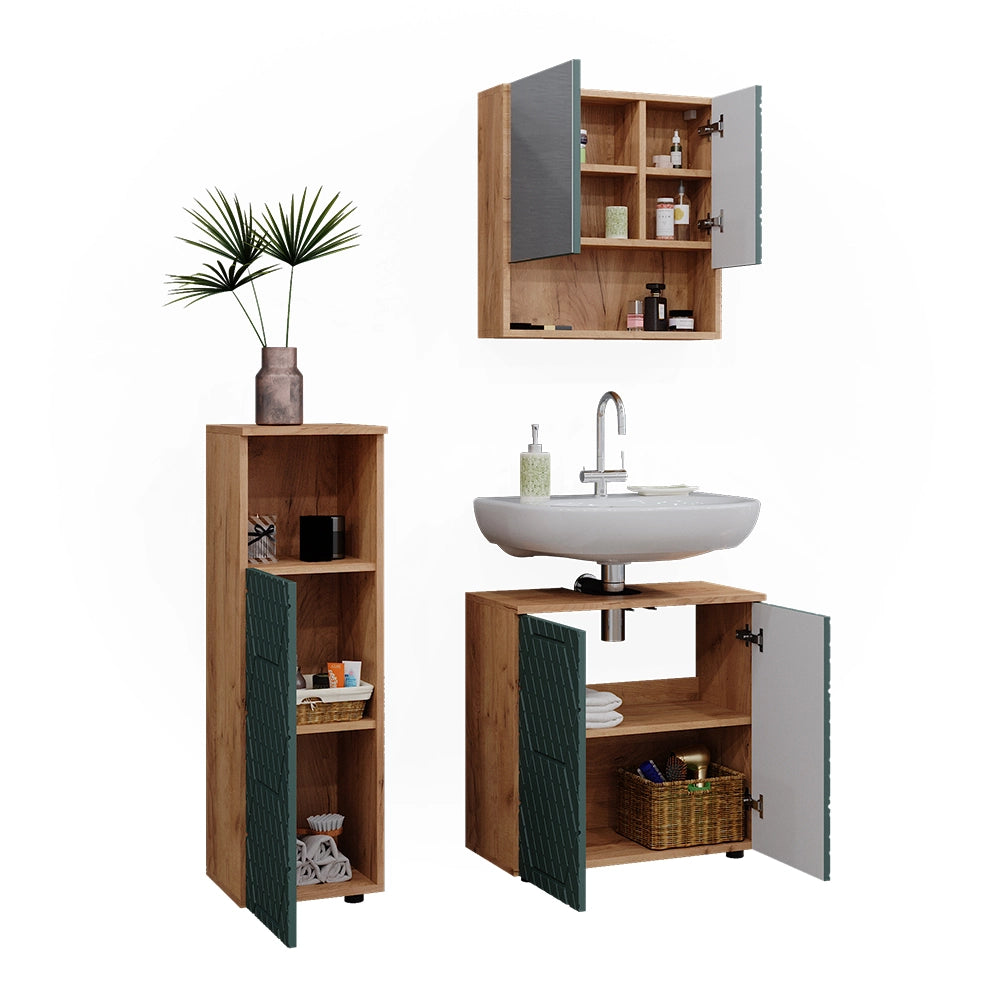 Vicco Set mobili bagno Quercia verde/oro 3 parti