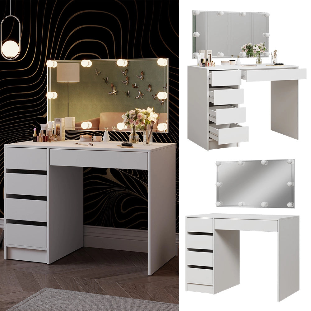 Vicco Tavolo da toilette Bianco 100 cm con illuminazione a LED
