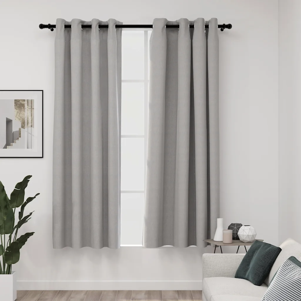Tende Oscuranti | Tende Blackout Effetto Lino con Occhielli 2 pz 140x175cm Grigio