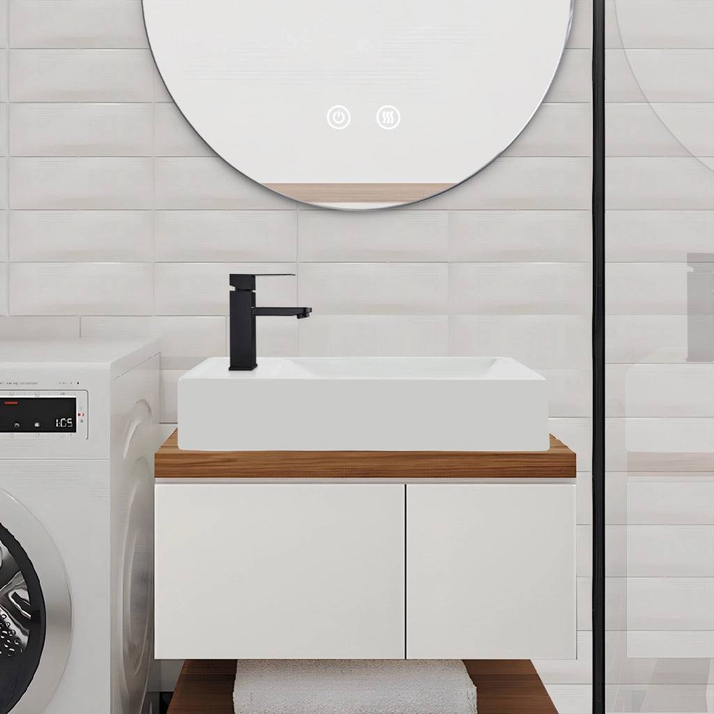 ZMH Lavabo da appoggio rettangolare in ceramica 40x22x10cm bianco lucido