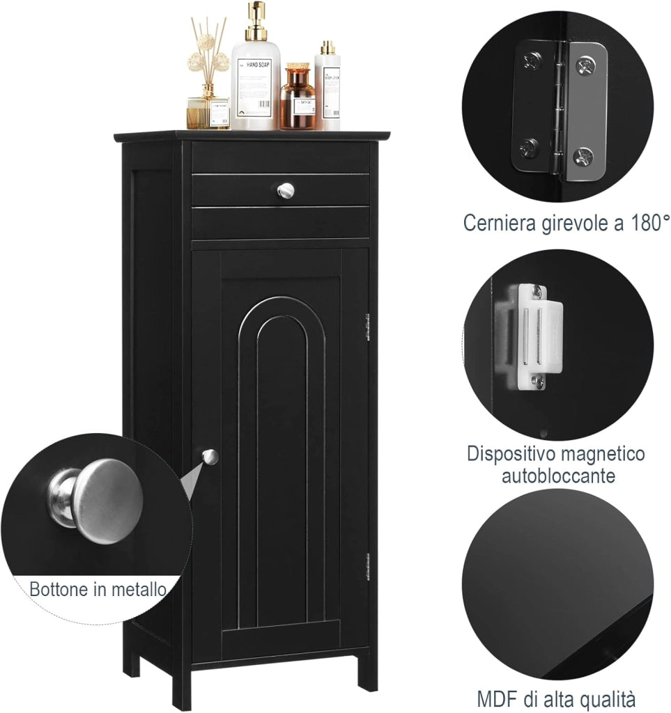 Armadio da Terra per Bagno, Mobile Armadietto con Cassetto, in MDF (E1) di Alta Qualità (Nero)