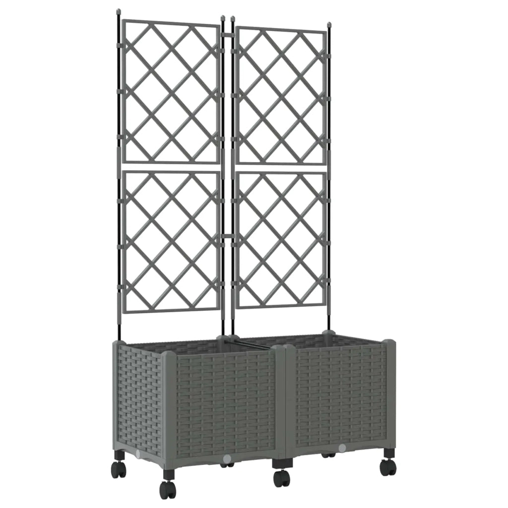 Vaso da giardino con grigliato e ruote 2 pz Grigio Chiaro PP 3422992
