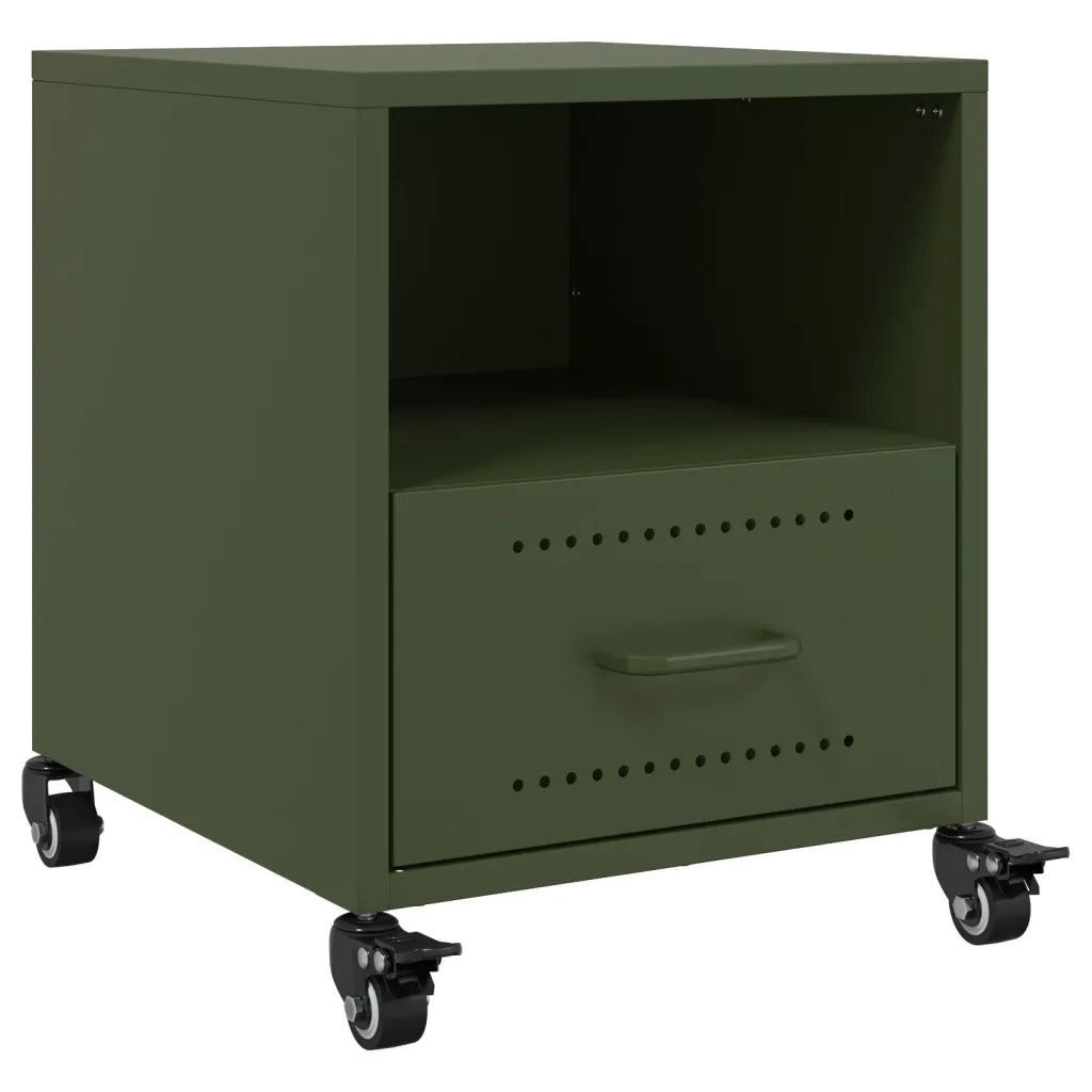 Set di 2 Comodini | Armadio da Notte | Mobiletto da notte Verde Oliva 36x39x43,5 cm in Acciaio