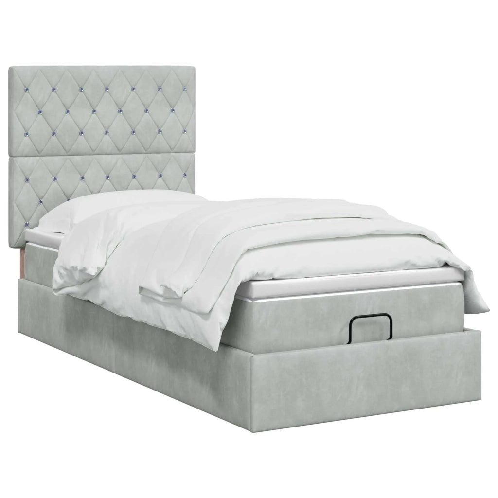 Letto Ottomano con Materasso e LED Grigio Chiaro 90 x 200 cm 3458205