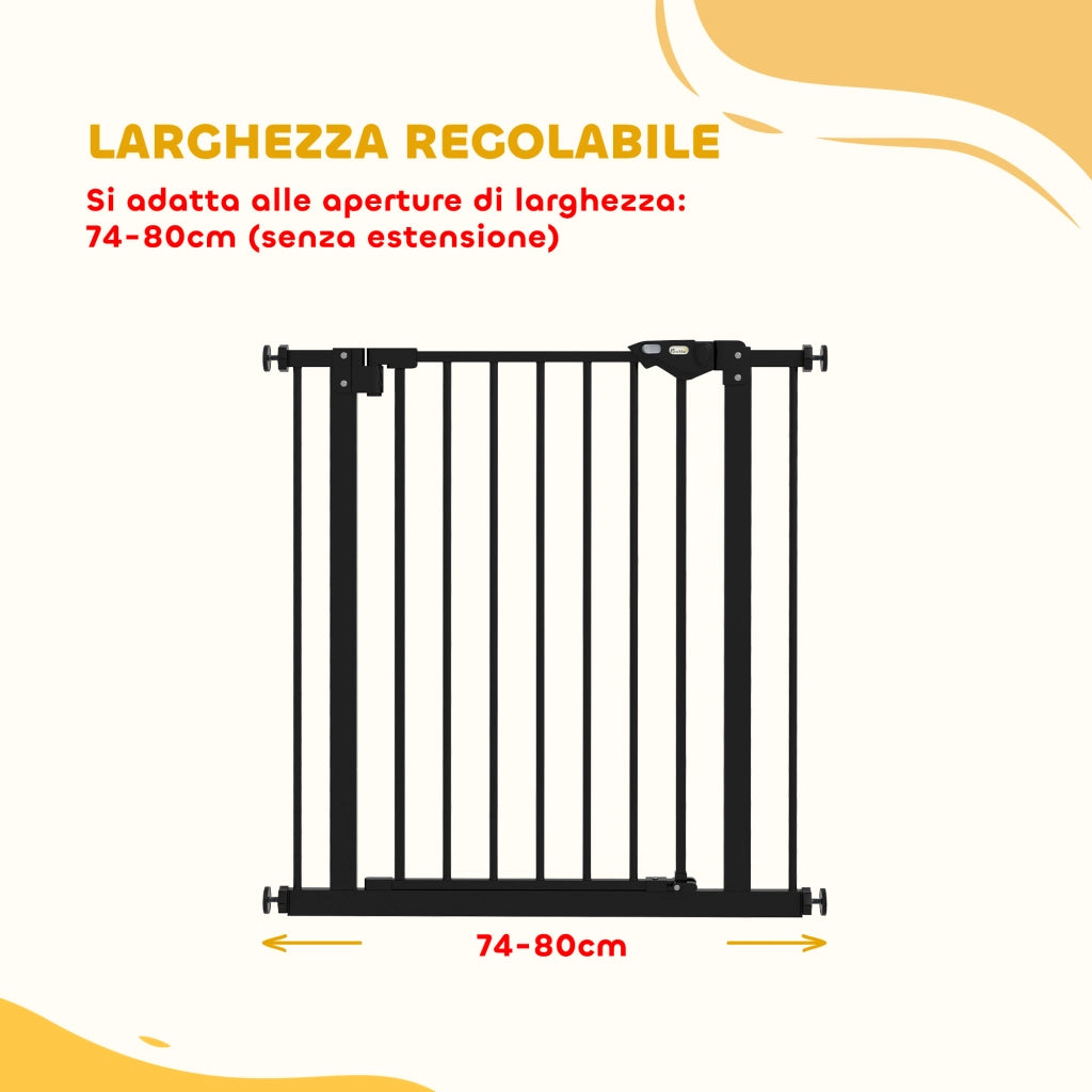 Cancellino per Cani e Animali Domestici con Chiusura Automatica per Scale e Ingressi. 68x77 cm. Nero