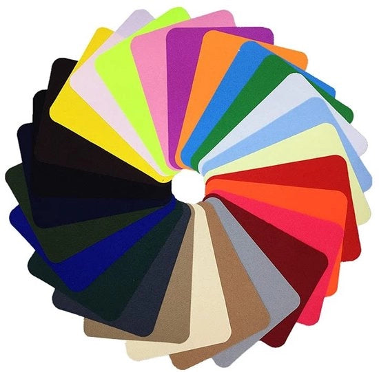 Kit di strisce per tessuto 26 colori - Pannelli rettangolari per tessuto - Strisce per tessuto - Decorazione per abbigliamento - Dimensioni 9,5 cm x 12,5 cm - Facile da utilizzare - Pannelli per tessuto.