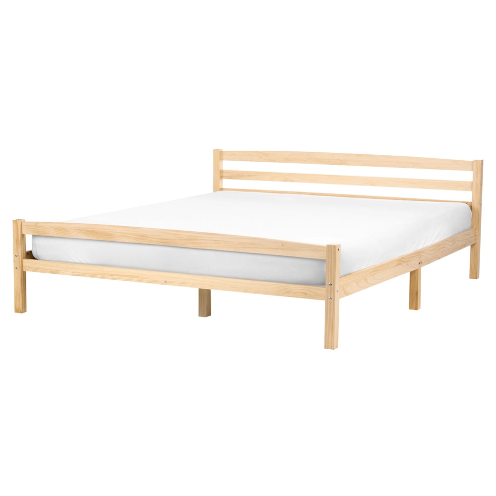Letto matrimoniale in legno di pino chiaro 160 x 200 Testiera a doghe minimalista