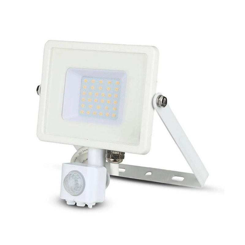 Faro Led Flood Light Slim 30W IP65 Neutro 4000K Carcassa Bianca con Sensore PIR di Movimento e Crepuscolare Chip Samsung SKU-458