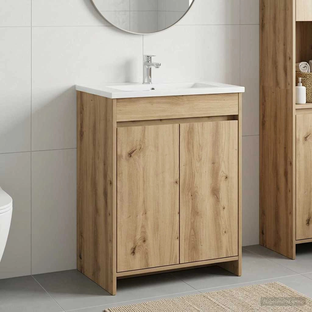Mobiletto da Bagno Sotto Lavabo Rovere Artigianale 890783