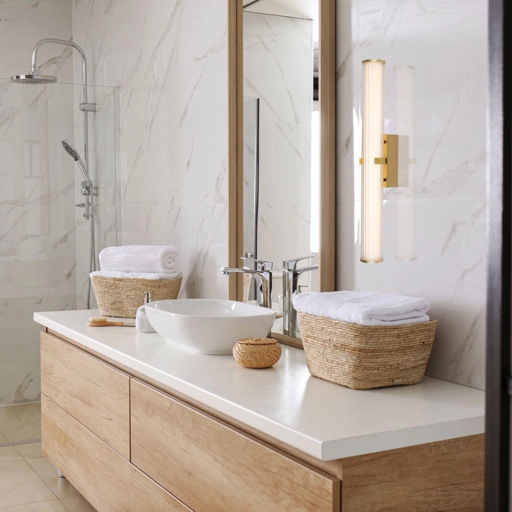 Applique Moderna Morsetto Acciaio Oro Vetro Bianco Led 23W 3000K