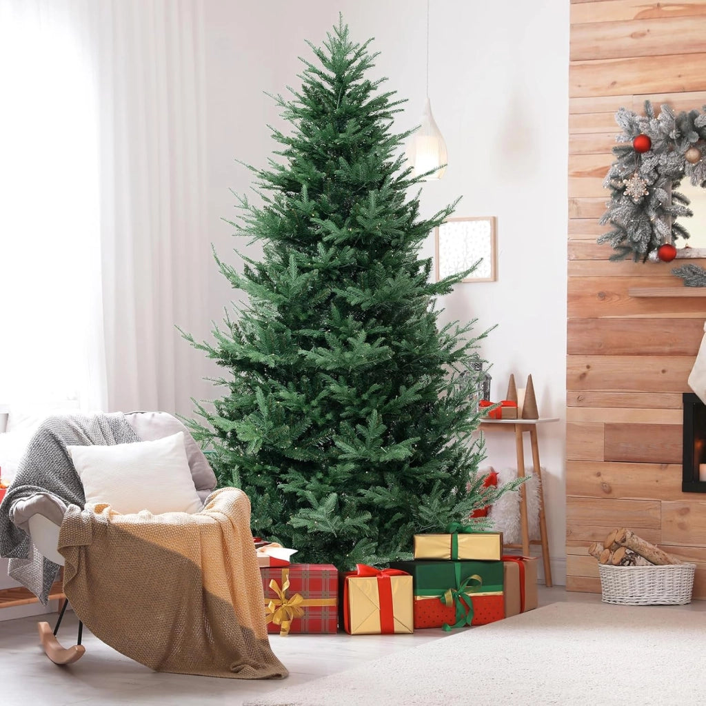 Albero di Natale Artificiale 135/180/210/240 CM, Albero di Natale con 160/240/340/450 Luci LED Bianche Calde, 442/778/1090/1480 Punte di Rami e Foglie Miste in PE & PVC (240 CM)