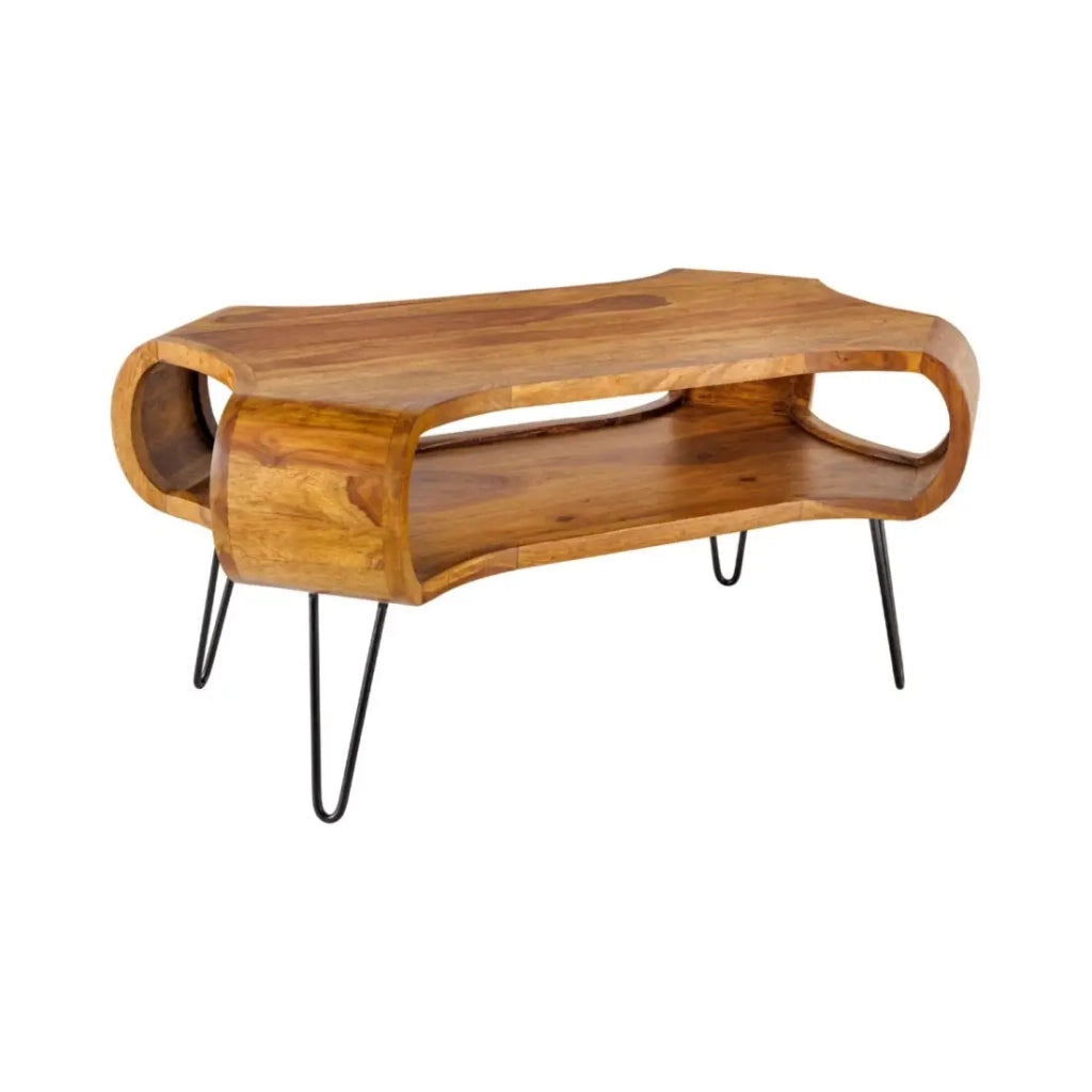 Tavolino basso NERA 100 cm in legno massello di Sheesham con nicchia – stile retrò industriale