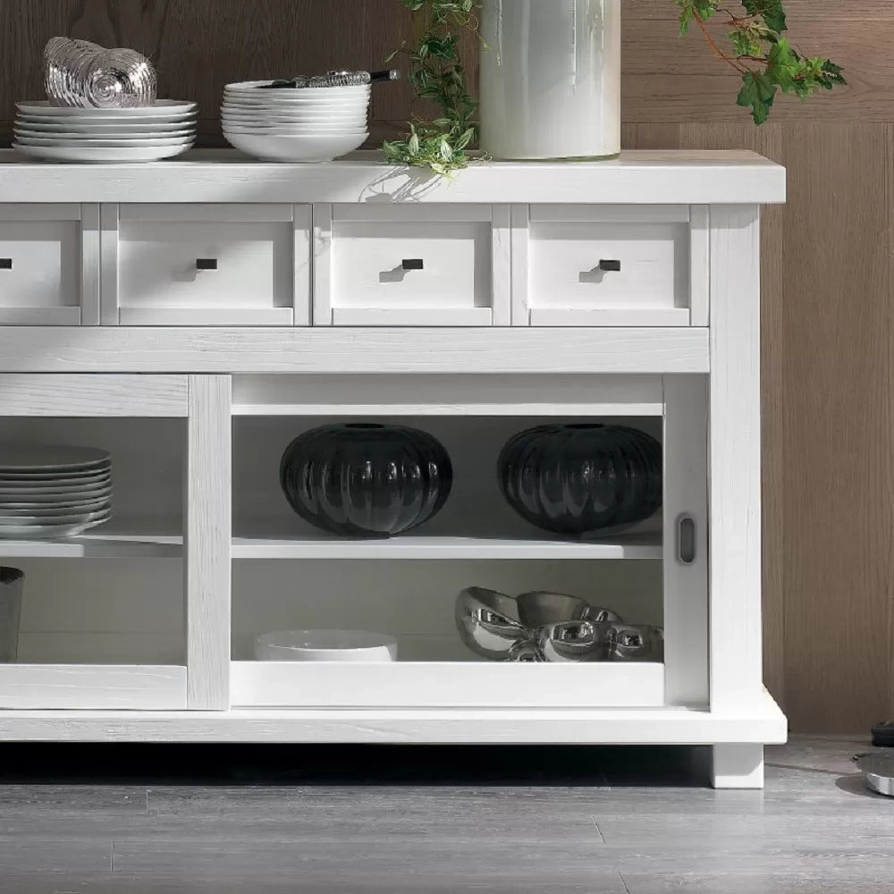 Madia credenza in legno massello 2 ante scorrevoli bianco opaco l.160 p.45 h.86 - Mobili 2G