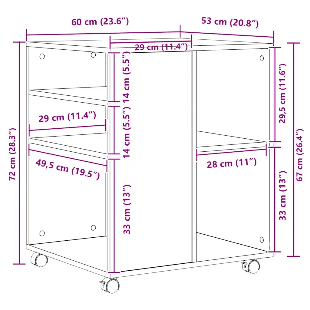 Armadietto con Ruote Legno Antico 60x53x72cm in Truciolato 856658