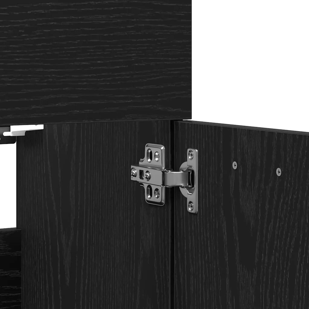 Set Mobili da Bagno | Armadio da bagno 2 pz Rovere Nero in Legno Multistrato