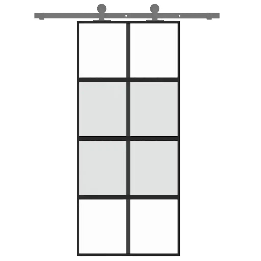 vidaXL Porta Scorrevole Nera 90x205 cm in Vetro Temperato e Alluminio