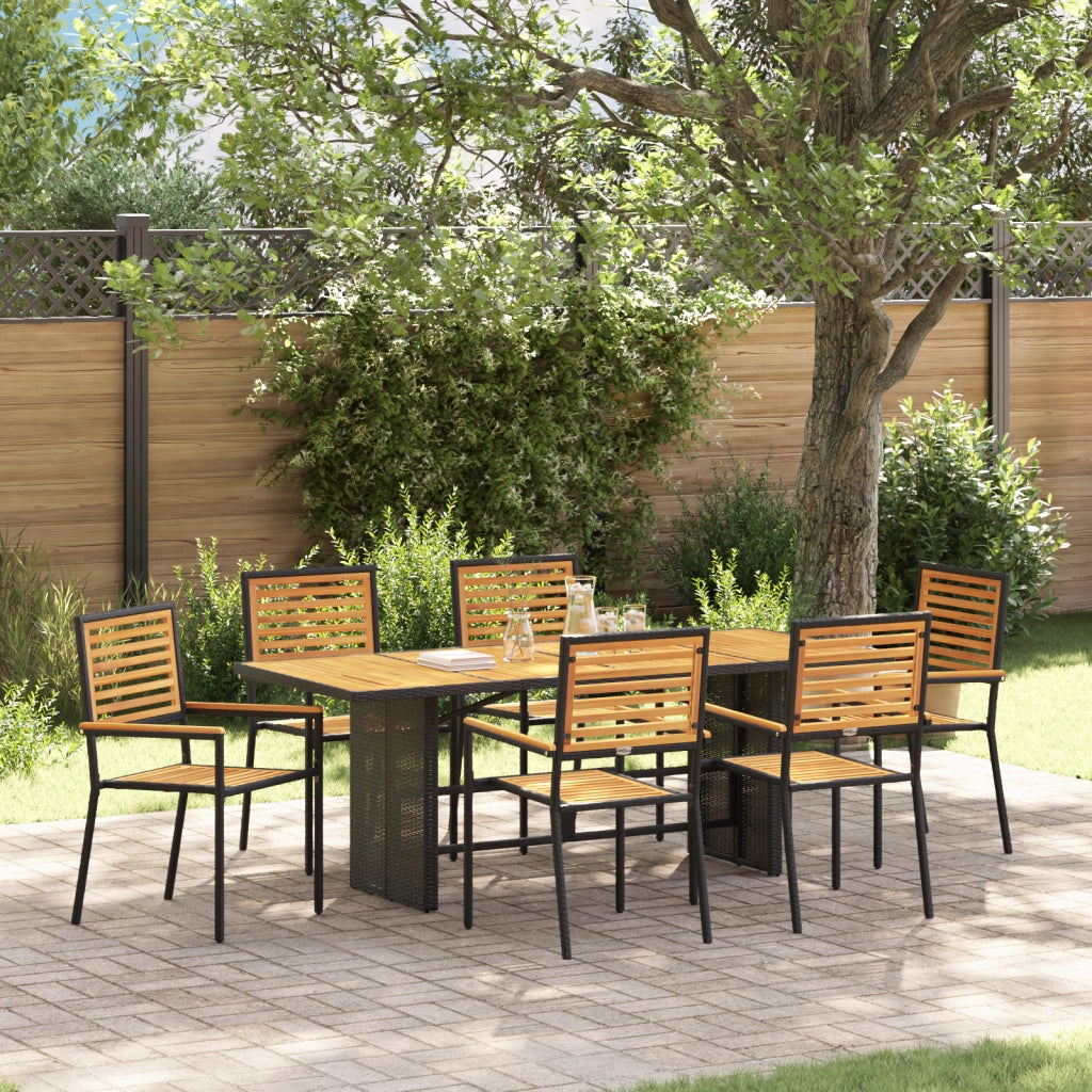 Set da Pranzo da Giardino  7 Pezzi Nero Polyrattan Acacia