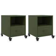 Set di 2 Comodini | Armadio da Notte | Mobiletto da notte Verde Oliva 36x39x43,5 cm in Acciaio
