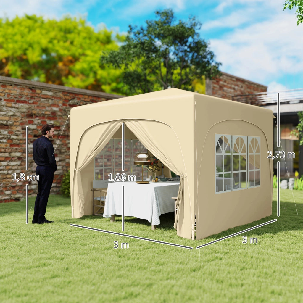 Gazebo 3x3m gazebo pieghevole impermeabile resistente all'acqua e stabili invernali protezione UV 50+ tenda da giardino pieghevole con 4 pannelli laterali zaino da giardino per campeggio sabbia