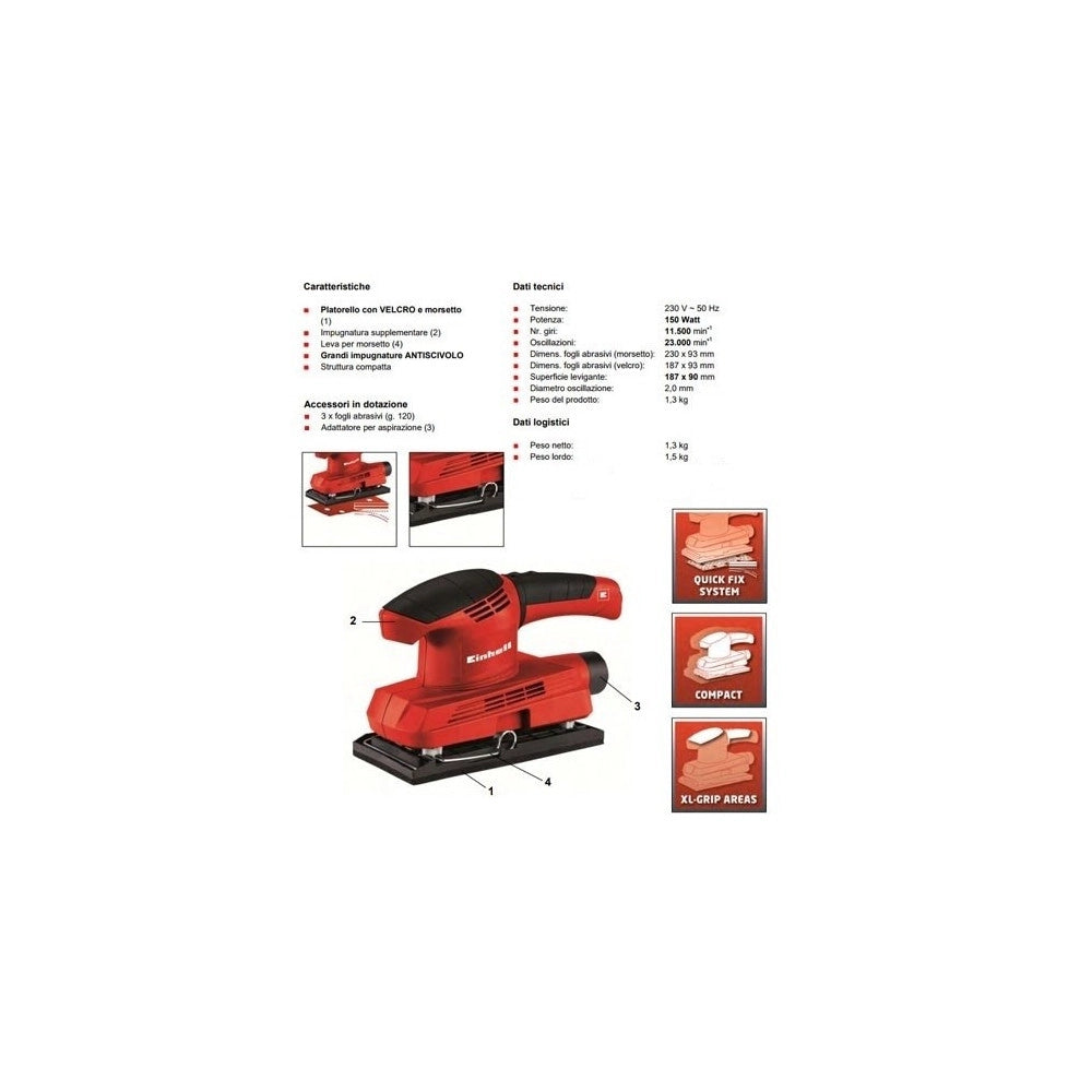 Trade Shop - Levigatrice Orbitale Elettrica 2mm Einhell Th-os1520 150w Palmare Professionale -