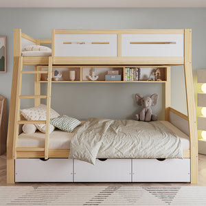 Letto a castello 3 cassetti - Xylo - 90/120x200cm bianco/naturale