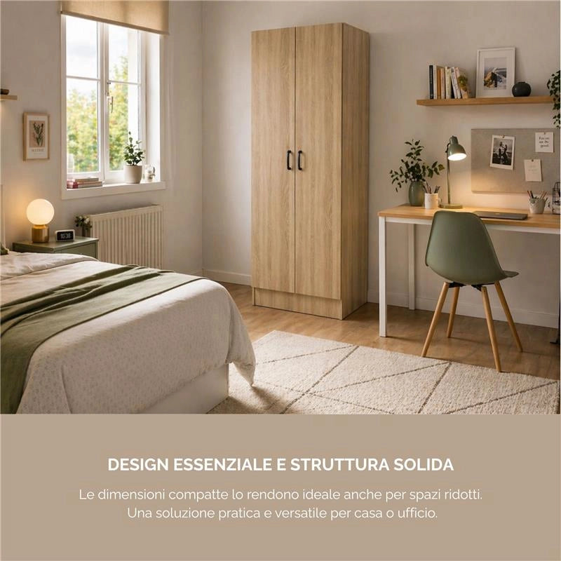 ARMADIO DA ARREDO IN LEGNO CON DUE ANTE COLORE ROVERE DIMENSIONI 60X42X180 CM