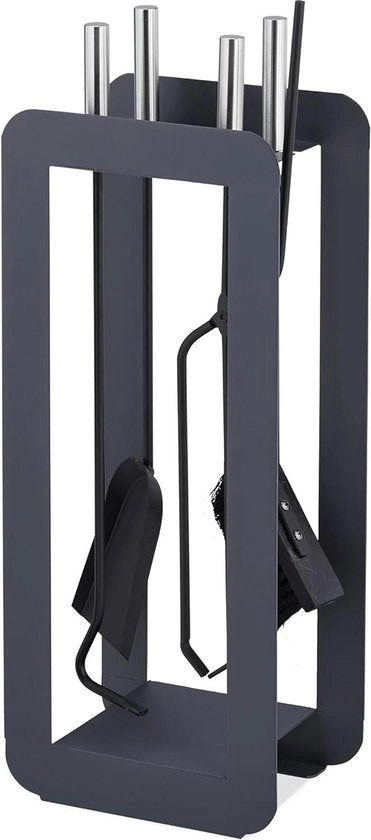 Set di pulizia 5 pezzi con appoggio per scopa, manico per la scopa, contenitore per gli strumenti di pulizia, grigio argento con supporto di stoccaggio