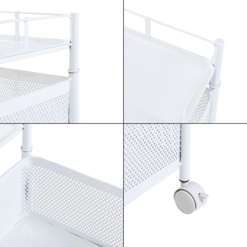Carrello di servizio carrello da cucina/soggiorno mobile contenitore a 3 ripiani 65 x 27 x 27 cm acciaio bianco 03_0009251