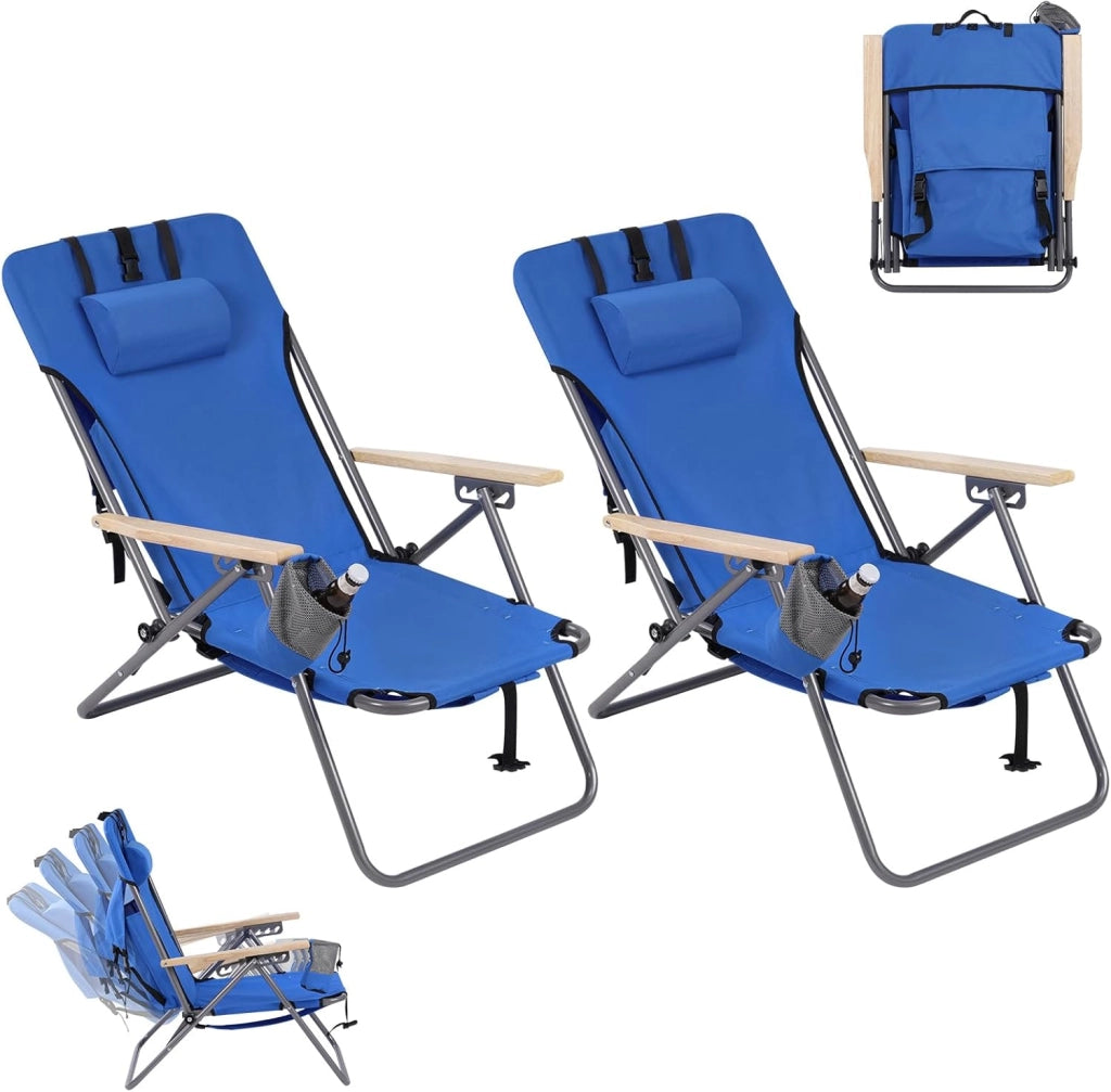 Sedia da Pesca, Sedia da Campeggio Richiudibile Pieghevole da Esterno con Tasca, Poggiatesta Rimovibile, Schienale Reclinabile, per Picnic, Spiaggia, in Oxford e Metallo, Blu