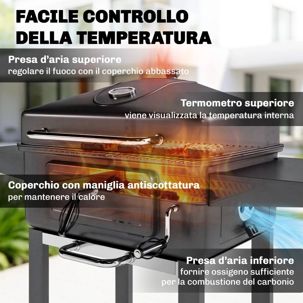 Barbecue Portatile a Carbone con Affumicatore ¨C Minimal ¨C Nero