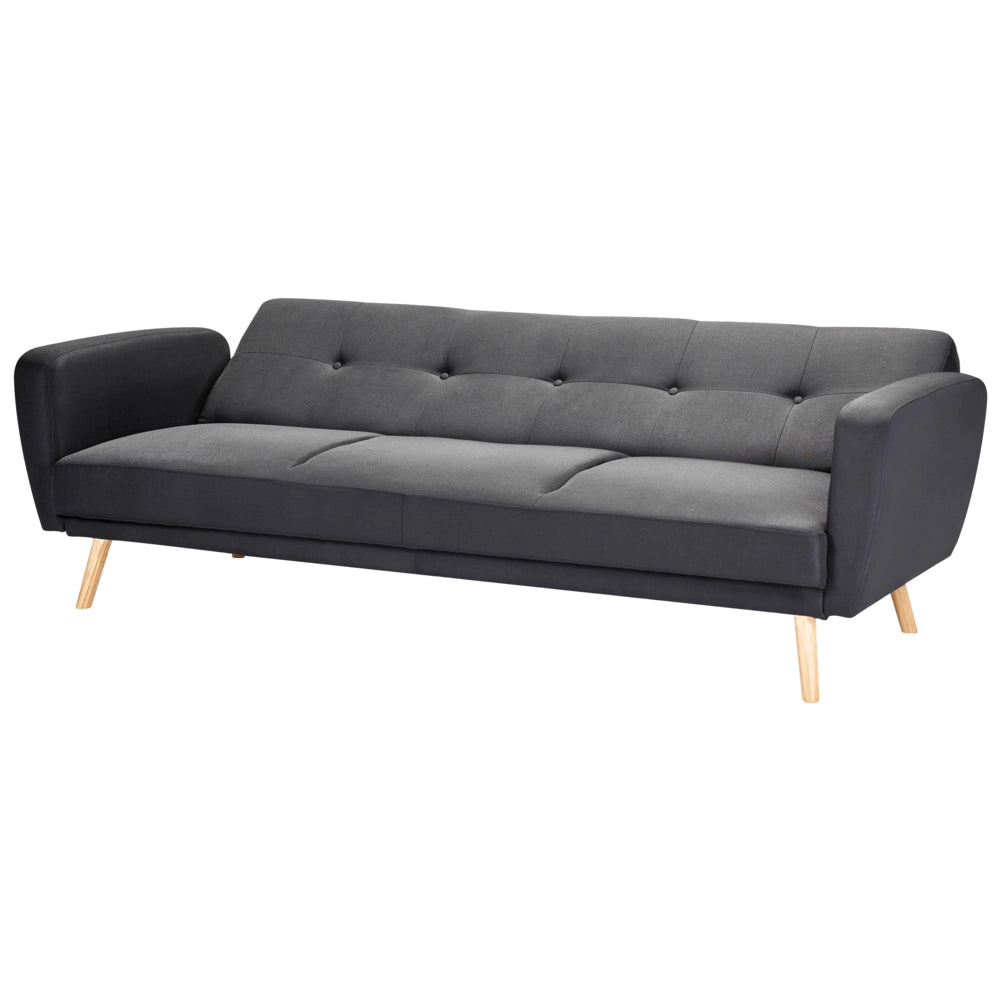 Divano Letto Rivestito In Tessuto Nero 3 Posti Trasformabile Gambe In Legno Soggiorno Moderno E Minimalista