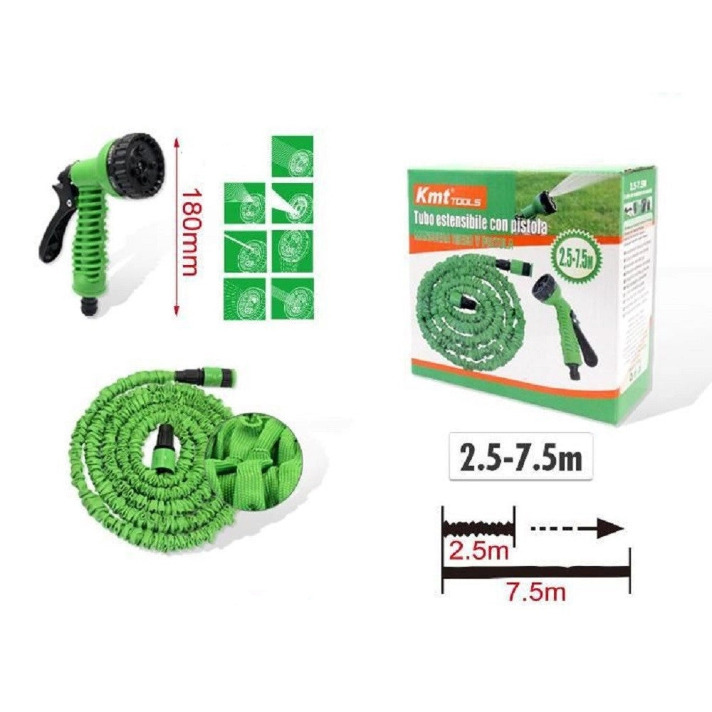 Trade Shop - Tubo Estensibile Giardino Con Pistola 2.5-7.5 Mt Per Irrigazione Piante 9369408 -