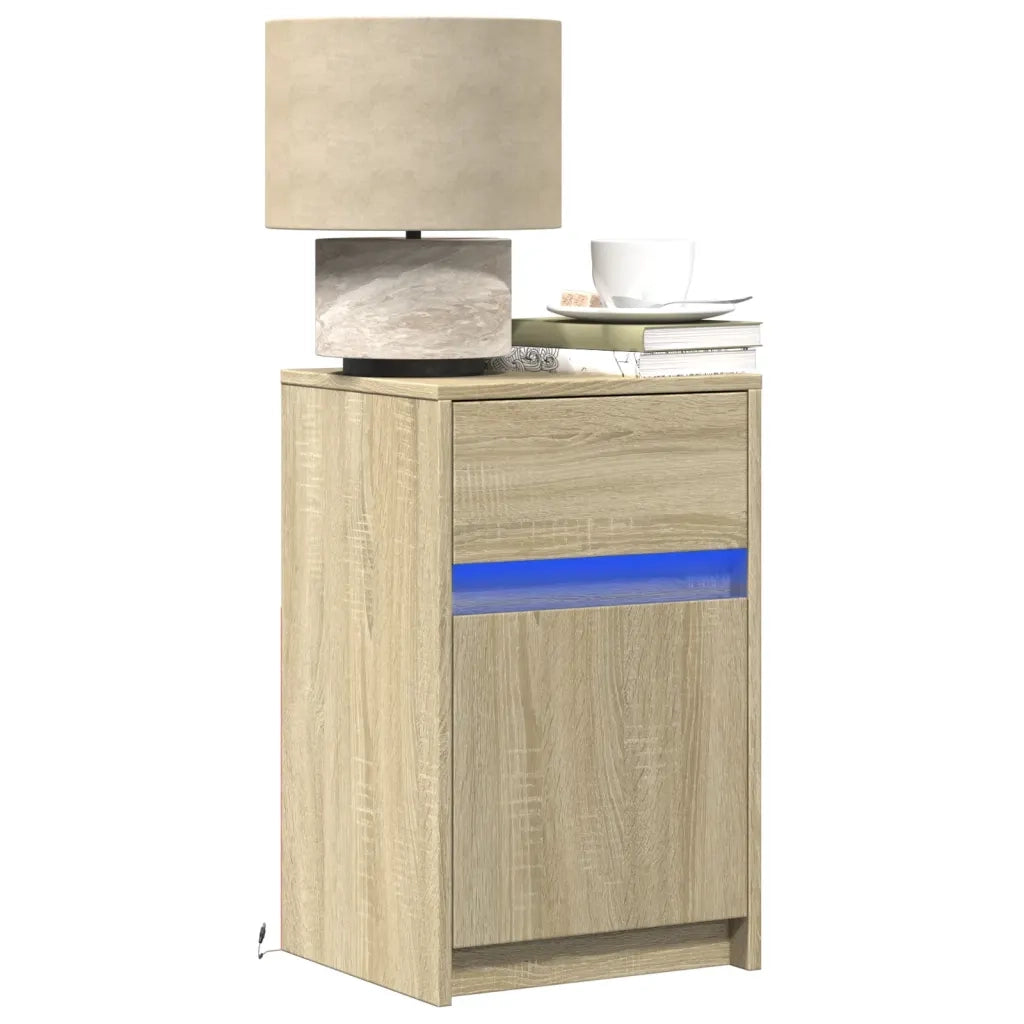 Set di 2 Comodini | Armadio da Notte | Mobiletto da notte con Luci LED Rovere Sonoma in Legno Multistrato