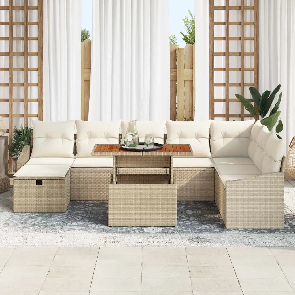 Set Divano da Giardino 9 pcs Beige polyrattan 3361372
