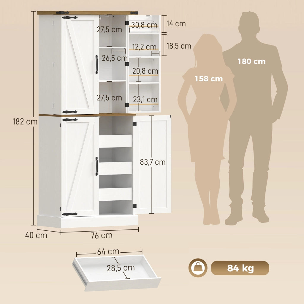 Armadio da cucina ¨C Minimal ¨C 4 ante, 3 cassetti, bianco, 76x40x182cm