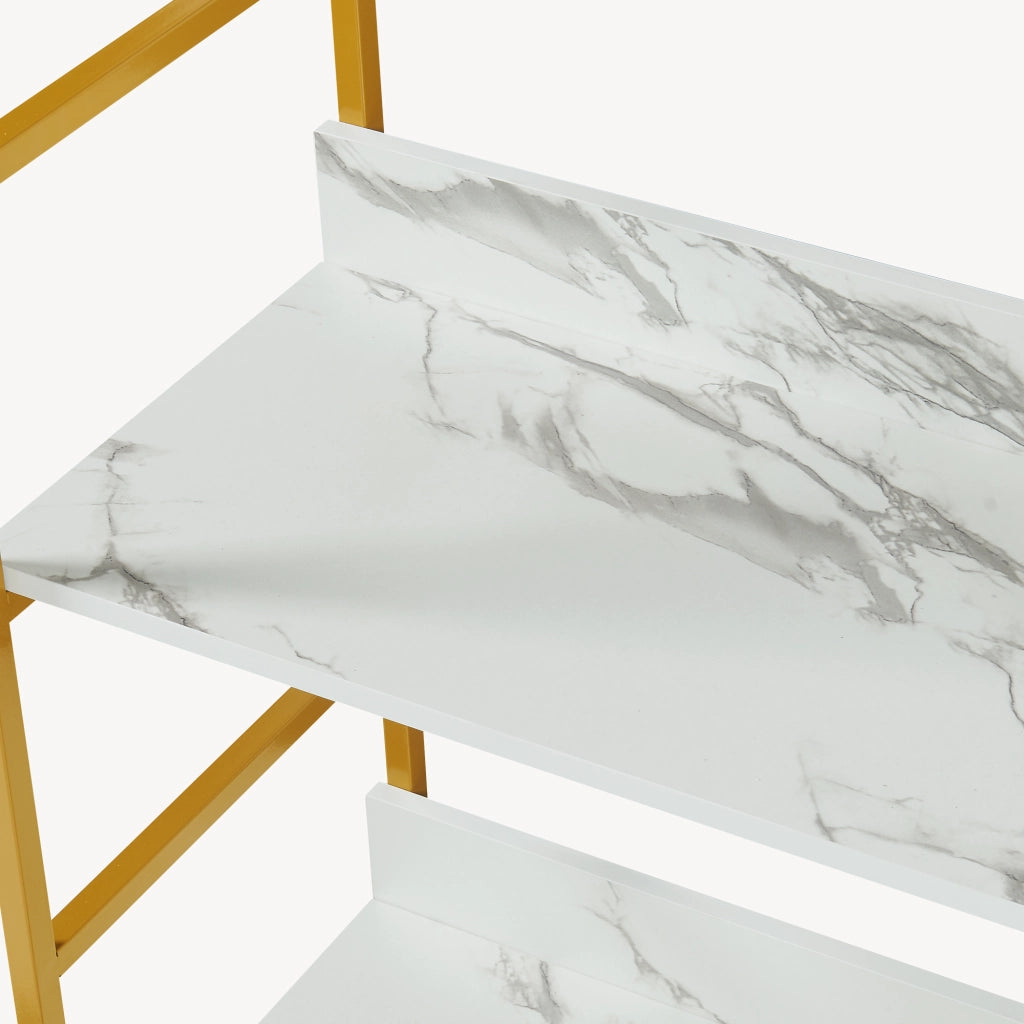Libreria Noskik Scaffale da Terra con Ripiani 180 x 120 x 30 cm - Color Oro / Effetto Marmo Bianco [en.casa]