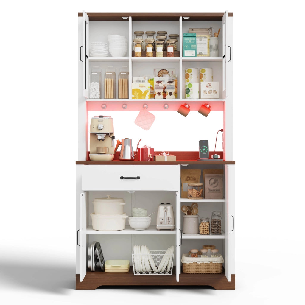 Armadio Dispensa Vintage con Cassetti, Ripiani e LED ¨C MINIMAL ¨C 185x105x40