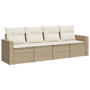 Set Divano da Giardino 4 pz | Set Salotto da Giardino con Cuscini Beige in Polyrattan