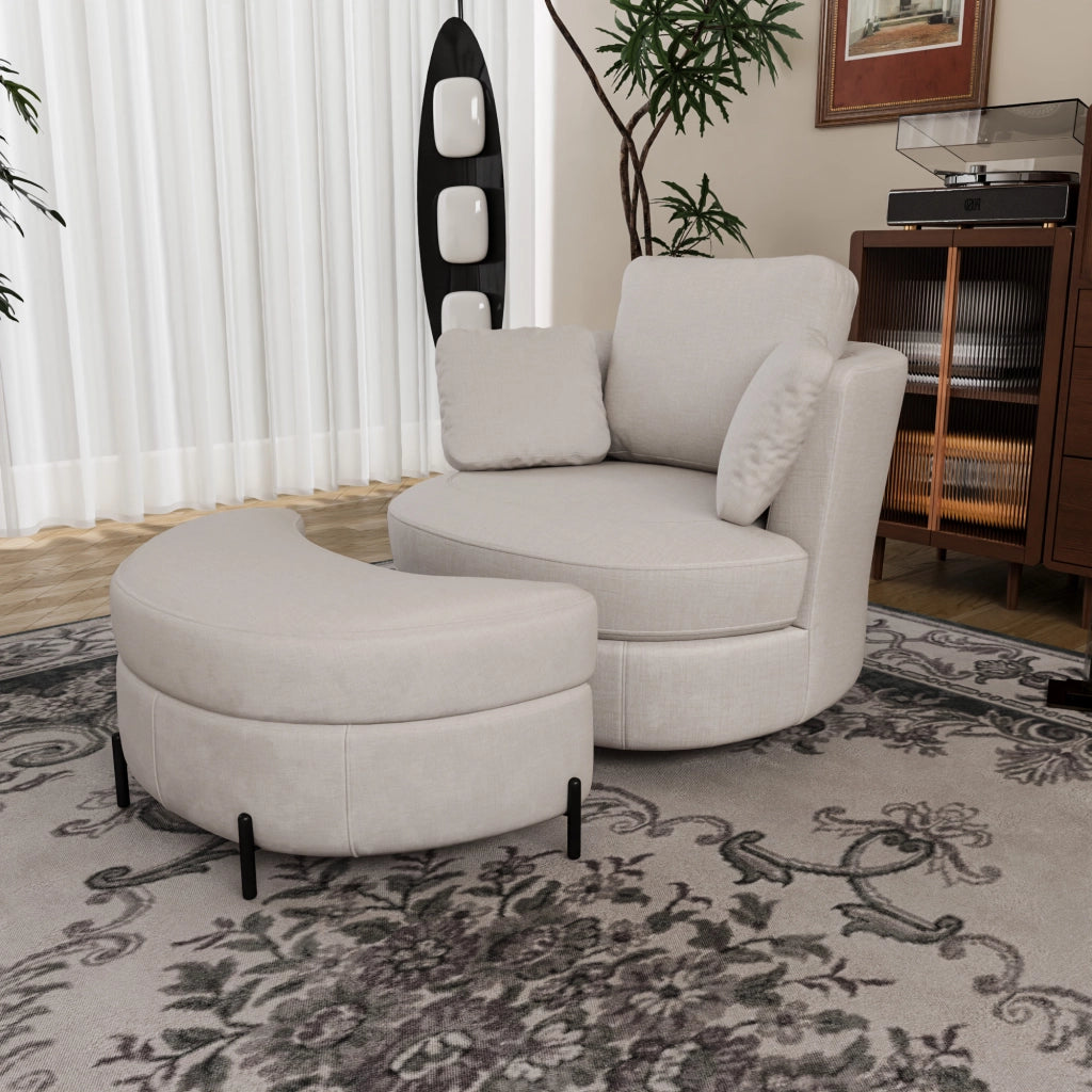 Poltrona con Pouf Contenitore ¨C Xylo ¨C Beige Boucl¨¦, Cuscini, Relax