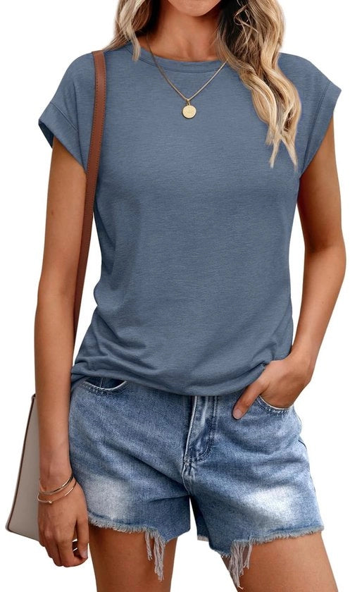 T-shirt femminile base - maniche corte - collo rotondo - camicia casual - adatto per ogni occasione - ideale per abbigliamento per tempo libero