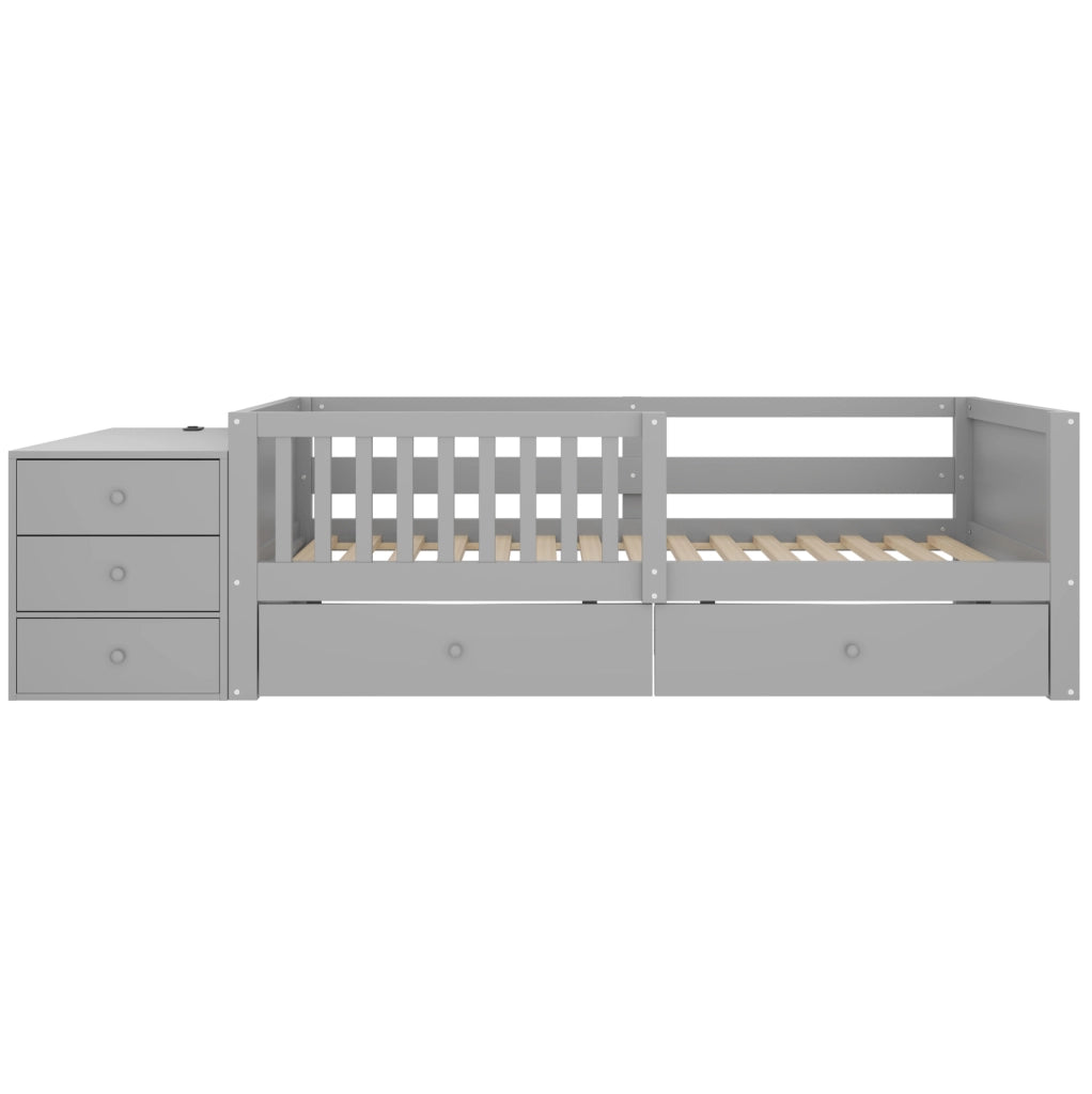 Letto a soppalco 90 x 200 cm con contenitore indipendente; presa integrata e LED; grigio