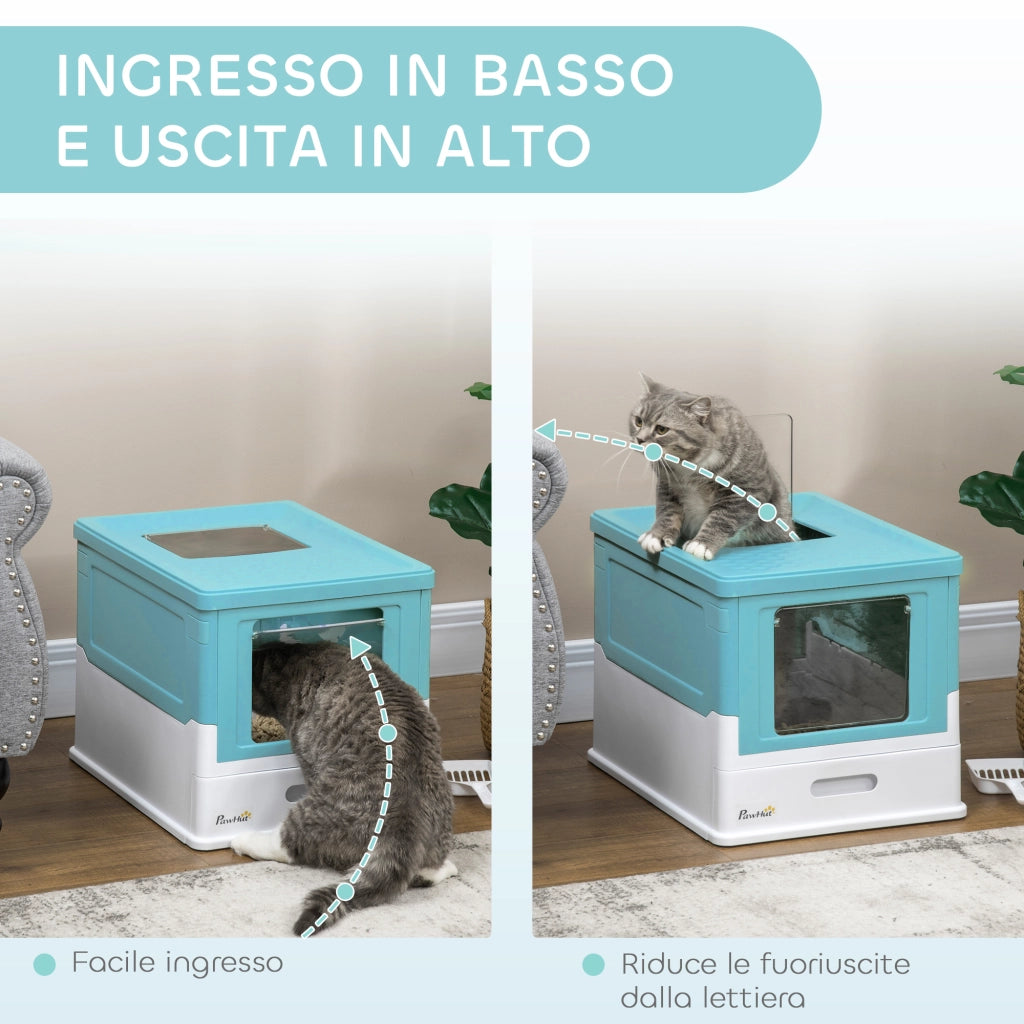 Lettiera Chiusa per Gatti con Vassoio Estraibile e 2 Porte 47.5x35.5x36.7cm Azzurro