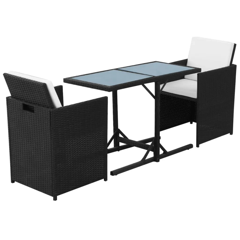 Set da Bistrot 3 pz con Cuscini in Polyrattan Nero 42539