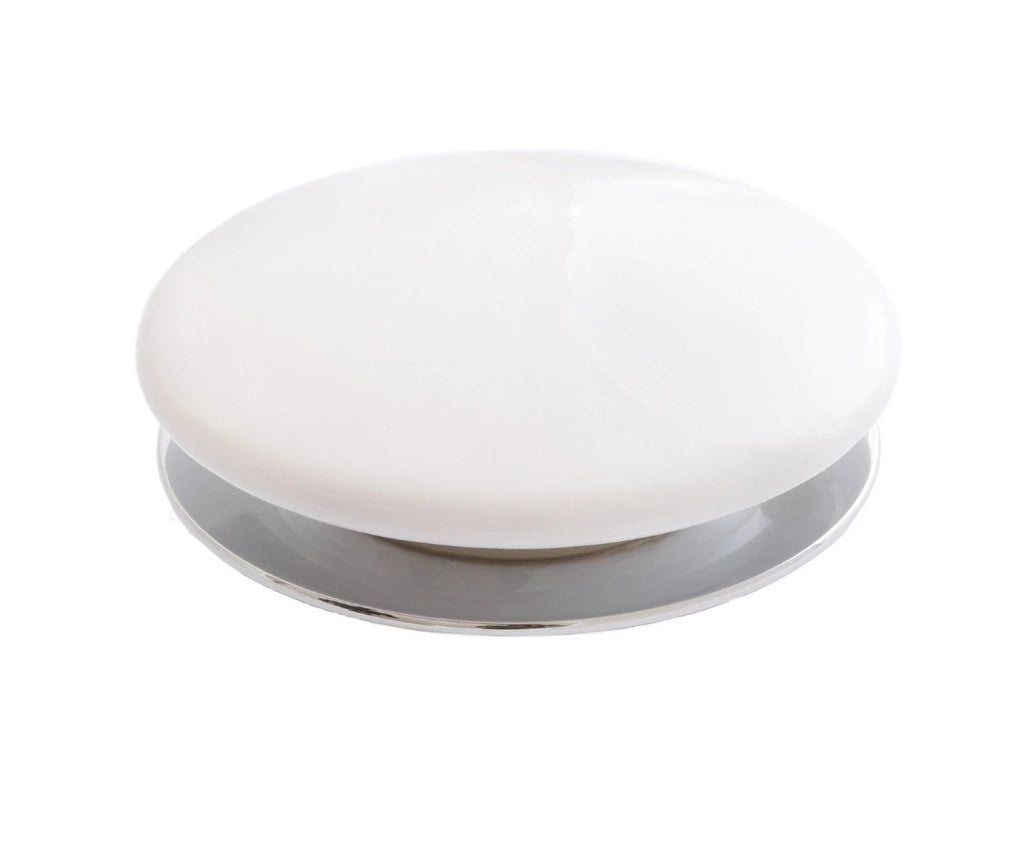 Piletta di scarico click-clack universale per lavabo e bidet senza troppo pieno in ottone cromato e cover in ceramica bianca | Frera