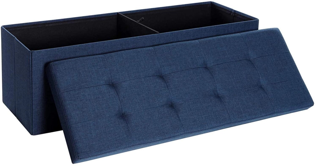 Panca contenitore con coperchio pouf pieghevole grande ingresso camera da letto salvaspazio volume 120 l portata max 300kg rivestimento blu scuro 12_0000219