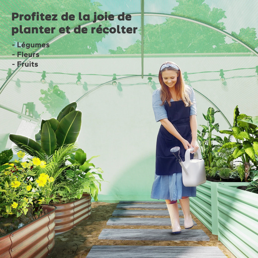Serra da giardino tunnel 9 m2 ¨C zephmum ¨C 4 finestre, porta a zip, telaia in acciaio galvanizzato, bache PE 3x3x2m verde