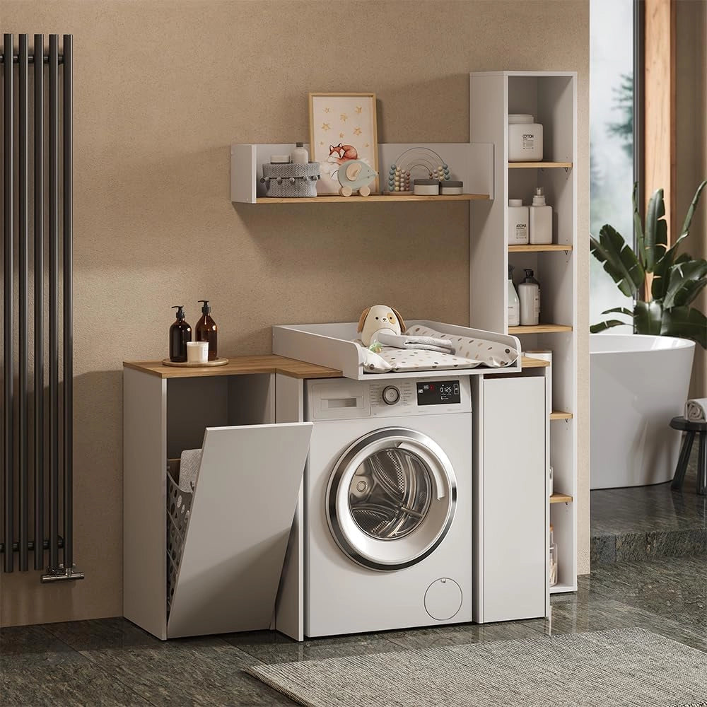 Armadio per il bagno Viktor, Bianco/Artisan, 30 x 188.6 cm, utilizzabile per la conservazione verticale di accessori da bagno