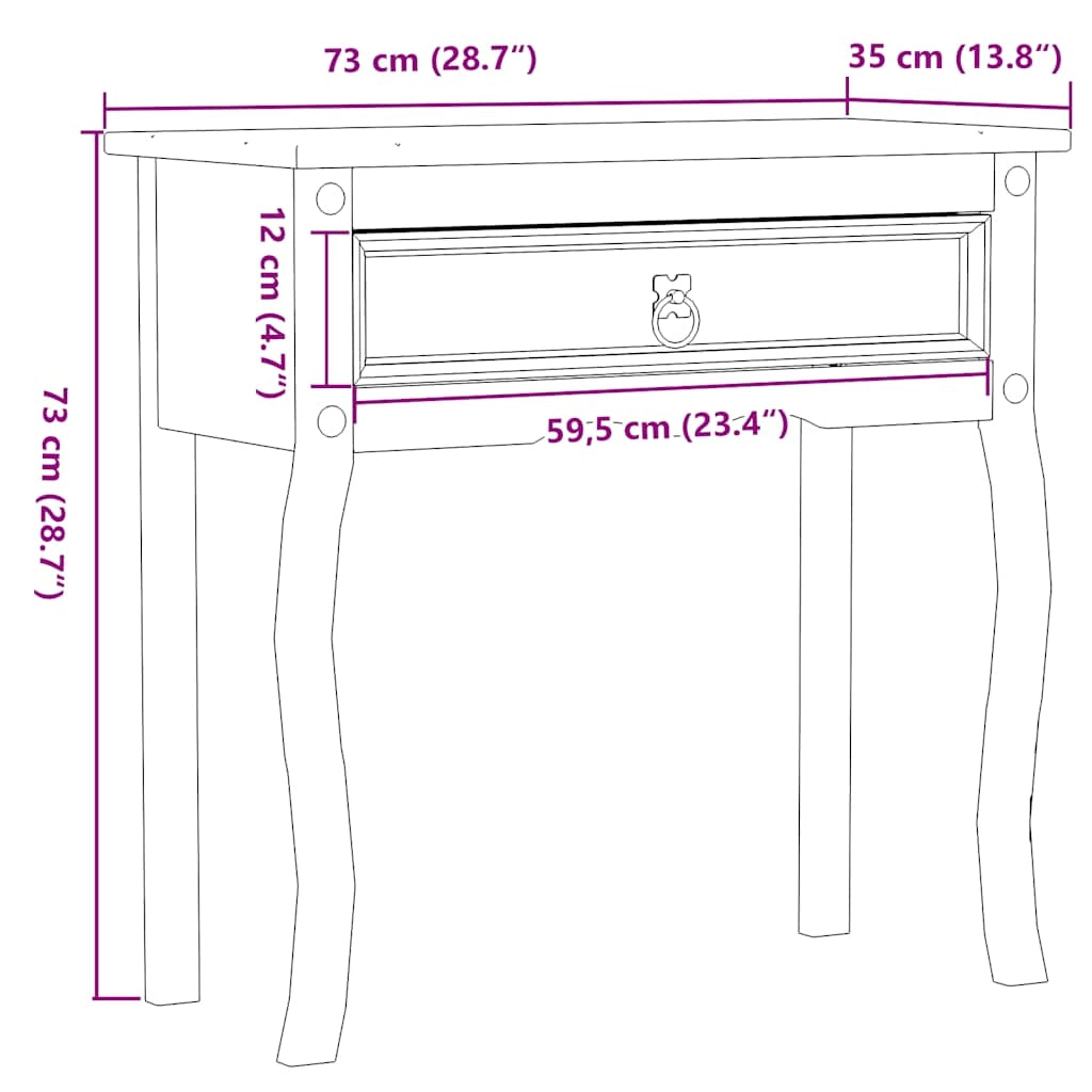 Table console Corona 73x35x73 cm bois de pin massif